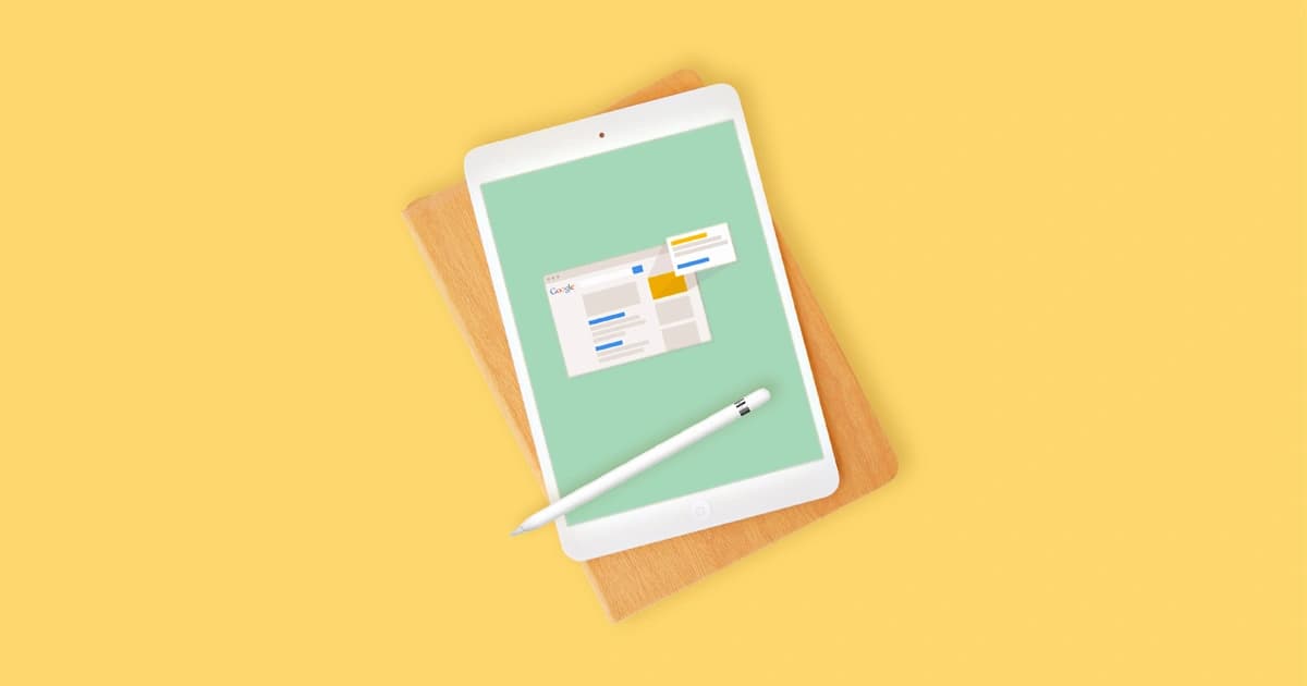 A tablet iPad showing a sample Google Ad