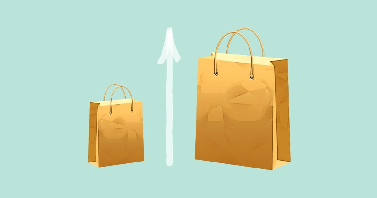 A small and big shopping bag with an upward arrow