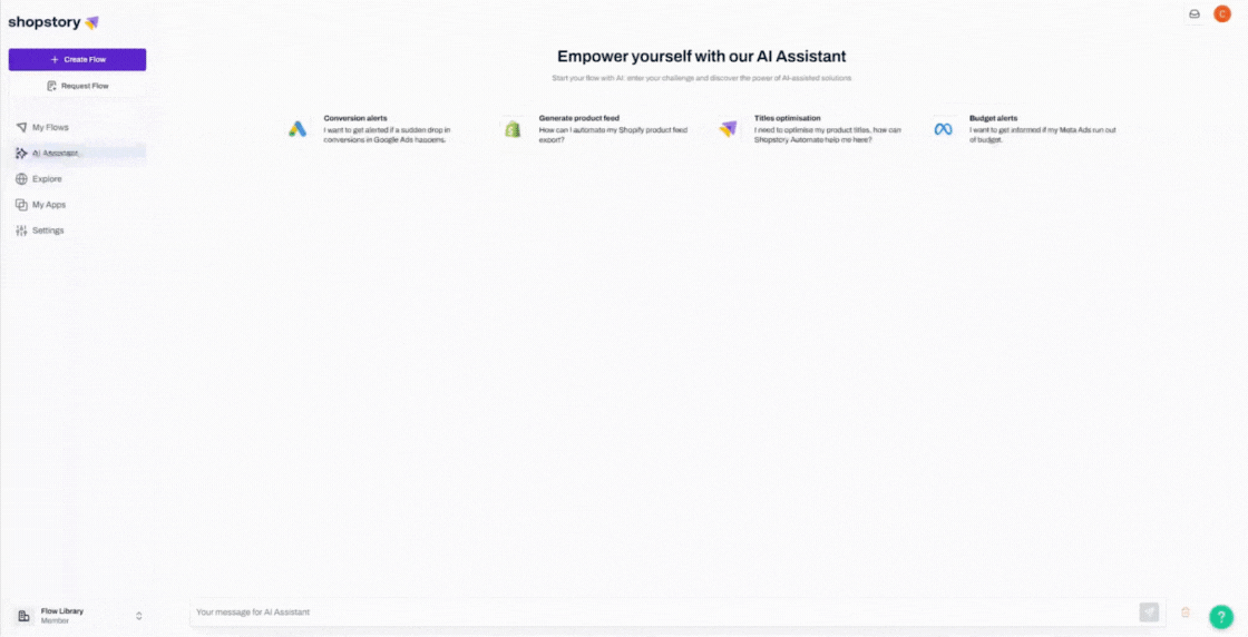 The AI Assistant suggests a flow based on the request
