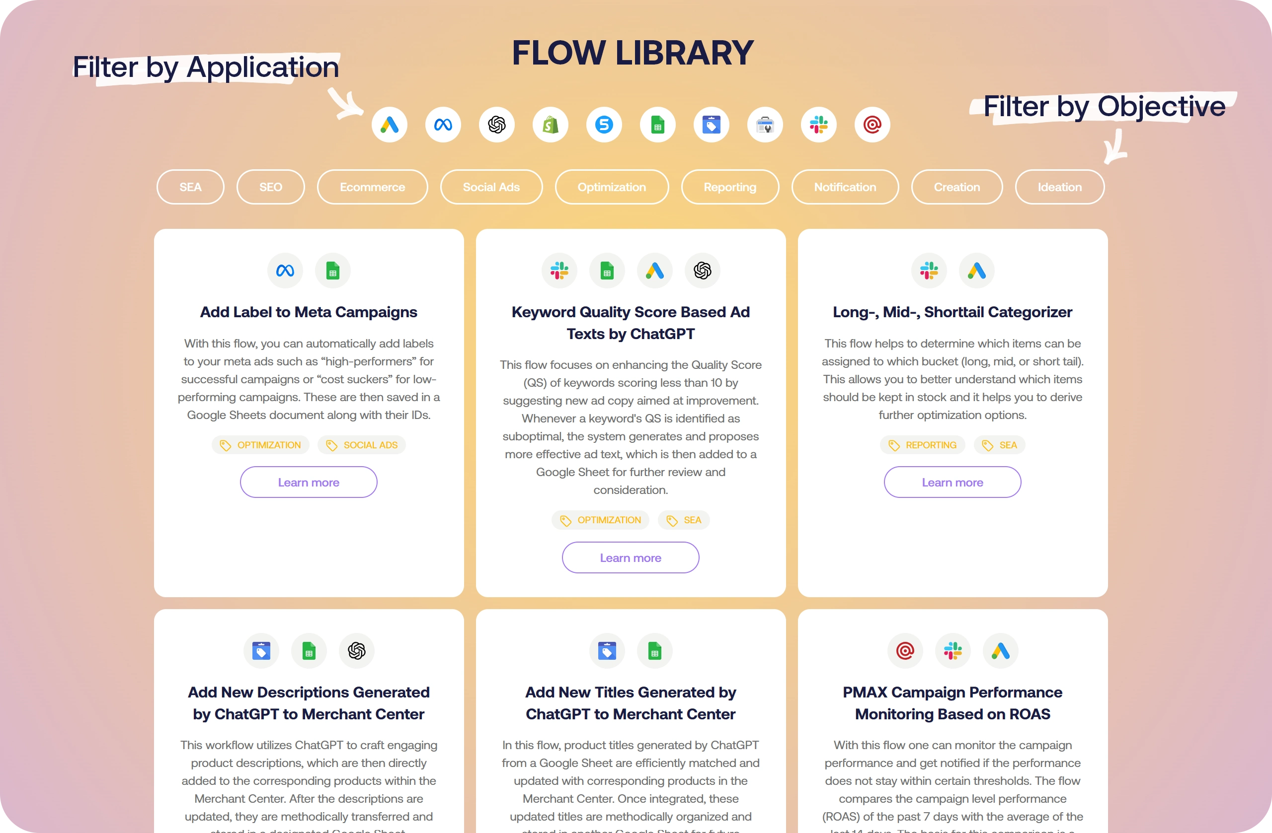 You can filter either by apps you use or by the goal you want to achieve